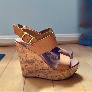 Tan wedge cork heels